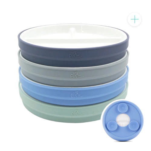 6.7"/16cm Porcelain White Divided Plates with Silicone Suction Sleeves