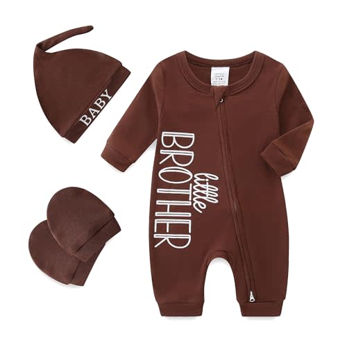 Babymine Baby Boy Clothes Little Brother Newborn Outfit 0-3 Months Coming Home Romper with Mittens and Hat