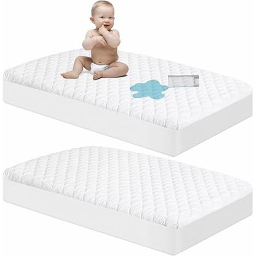 NTBAY Mini Waterproof Crib Mattress Protectors, 2 Pack, White
