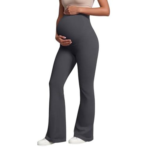 OQQ Women's Maternity Pants Casual Bell Bottoms Flare Leg Cozy Pant Pregnancy Lounge Trousers