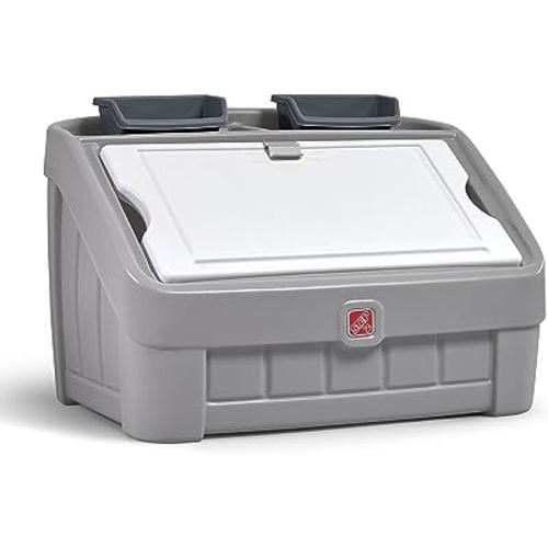 Step2 2-in-1 Toy Box and Easel Lid for Kids, Playroom Storage and Organizer, Lid Coverts to Art Table, Ages 2+ Years Old, Gray