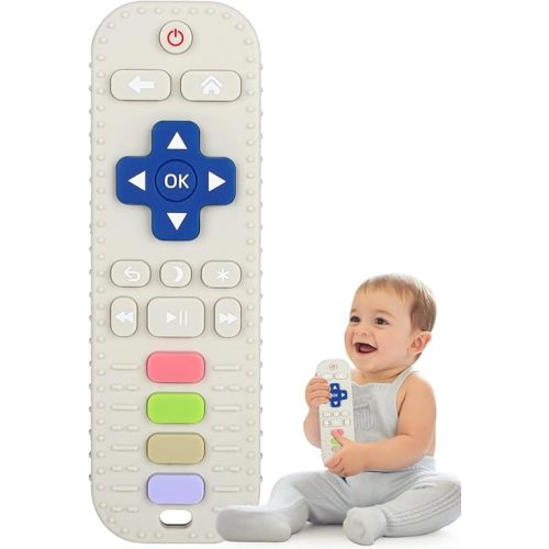 Fu Store Silicone Teething Toys for 0-12 Months 3-24 Months Infant Toddlers Remote Control Shape Teethers for Babies Chew Toys Relief Soothe Babies Gums Set Dishwasher and Refrigerator Safe Beige