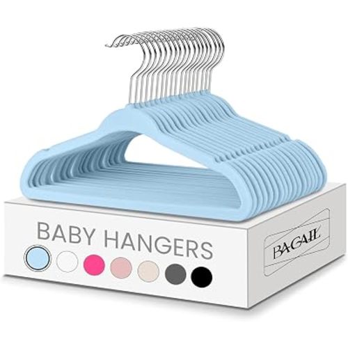 BAGAIL 50 Pack Kids Velvet Hangers 11 Inches Children's Clothes Hangers Non-Slip Baby Hangers for Infant/Toddler (Babyblue)