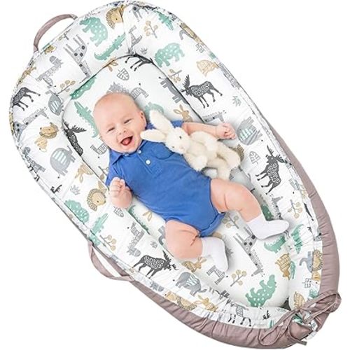 Baby Lounger Cover for Newborns, 100% Cotton Soft Portable Baby Nest Lounger Cover, Breathable Infant Lounger Replacement Cover, Lounger Pillow Cover Fit for Snuggle Me, Cover Only(Animal Pattern)
