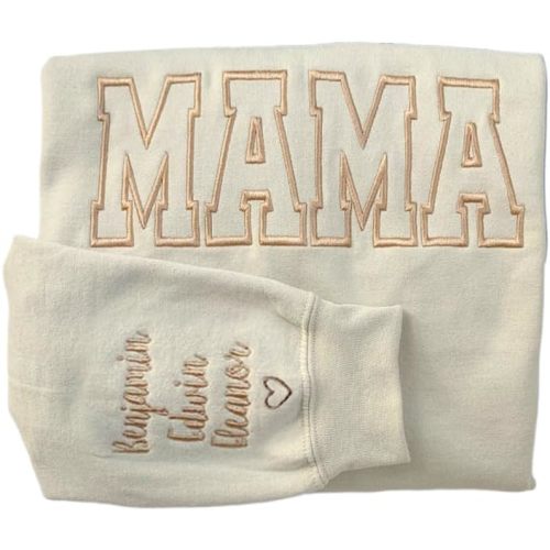 Personalized Embroidered Mama Sweatshirt With Kid Names On Sleeve, Mom Sweatshirt For Women, Gifts For Mom Grandma