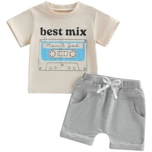 PUHHAPIEY Baby Boy Clothes 6 12 18 24 Months 2T 3T Toddler Outfits Best Mix Mom and Dad T-shirt Tees & Shorts Set Summer