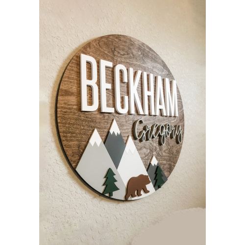 Woodland Theme Nursery Name Sign | Newborn Nursery Name Sign with Mountains | Mountain Nursery Decor | Unique Baby Shower Gift for New Mom