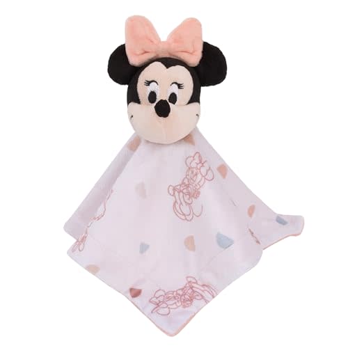 NoJo Disney Minnie Mouse White, Light Blue, and Peach Super Soft Security Baby Blanket with Plush Minnie Mouse Head