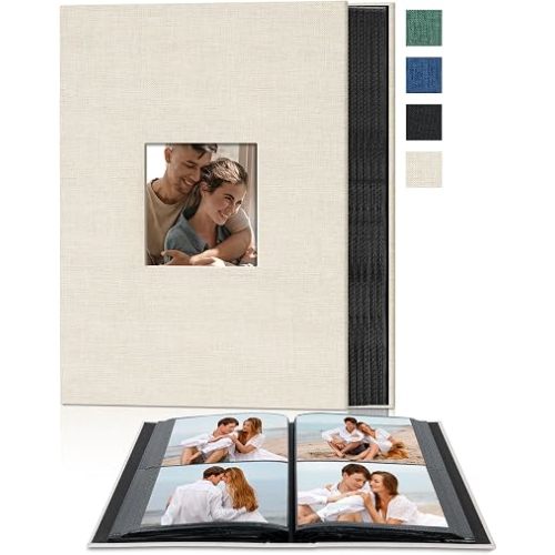4x6 Slip In Photo Album Holds 200 Pockets Cloth Cover Beige