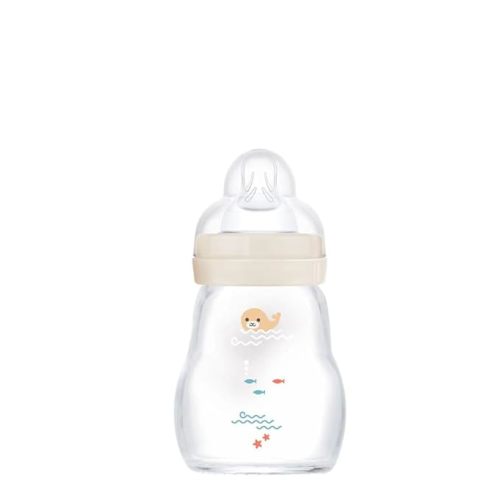 MAM 6oz Feel Good Pure Glass Anti-Colic Wide Neck Baby Bottle, Slow Flow Skin Soft Silicone Nipple, Easy to Clean, BPA Free, 0+ Months, Easy Switch Between Breast & Bottle, Made in Europe, 3 Pack