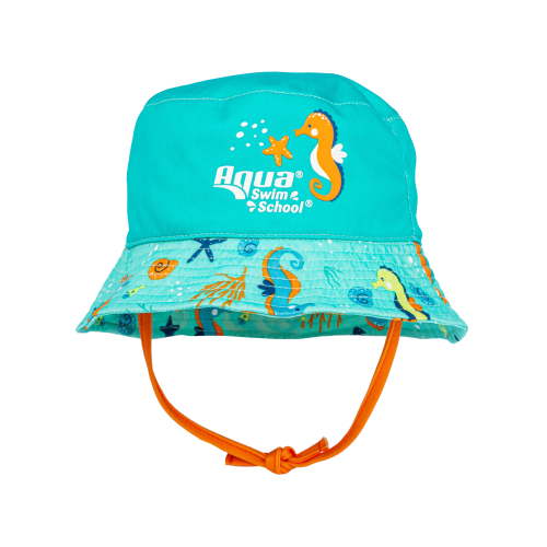 Aqua SwimSchool Seahorse Polyester Bucket Hat, Orange & Teal, One Size Fits Most