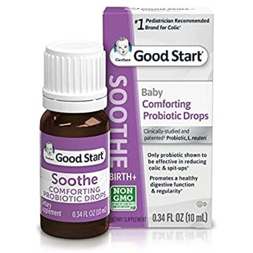 Gerber Soothe Baby Everyday Probiotic Drops for Newborn, Infants, Baby, & Toddlers, Colic, Spit-Up, & Digestive Health, #1 Pediatrician Recommended, 0.34 Fl Oz - Soothe Probiotic Drops