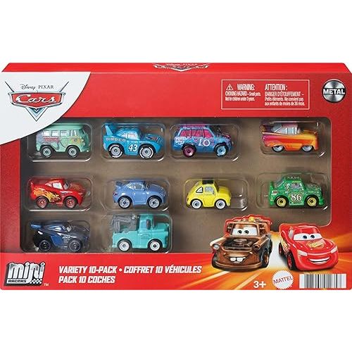 Mattel Disney and Pixar Cars Mini Racers 10-Pack, Collectible Set with 10 Toy Vehicles, Fan-Favorite Characters (Amazon Exclusive)