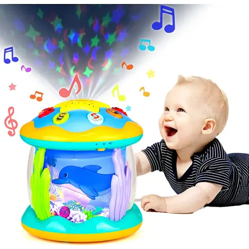Baby Toys 6 to 12 Months Musical Light Up Tummy Time Infant Toys 3-6 7 8 9 12-18 Months Crawling Ocean Rotating Projector Baby Gifts for 1 2 3 Year Old Boy Girl Birthday Toddlers Kids