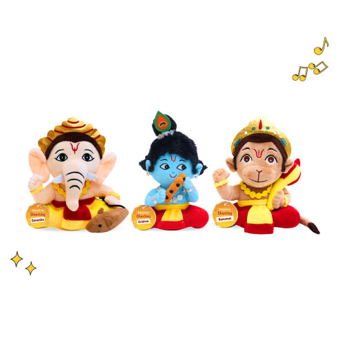Mantra Chanting Baby Ganesha, Krishna, and Hanuman Figurines