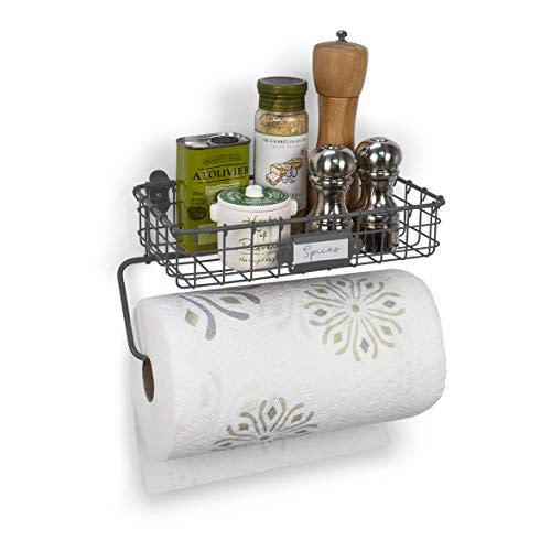 Spectrum Diversified Vintage Living Mount Holder Steel Wire Basket Organizer with Movable Faceplate, Wall Shelf & Holder Fits Paper Towels, Industrial Gray