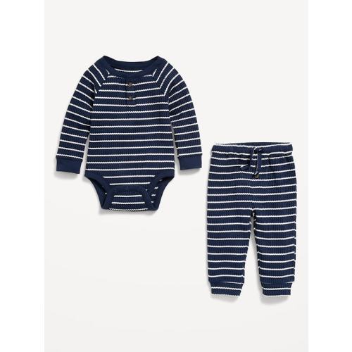 Long-Sleeve Thermal-Knit Henley Bodysuit and Pants Set