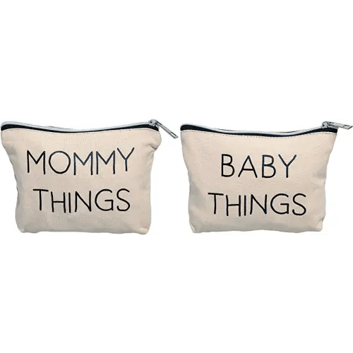 Pearhead Mommy and Baby Canvas Pouch Set, Matching Travel Cases, New Mother Keepsake for New Mothers and Expecting Moms, Modern Neutral Cosmetic And Accessory Bags, Set of 2