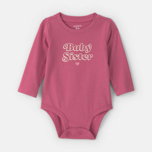 Baby Girl 'Baby Sister' Long-Sleeve Graphic Bodysuit - Pink | Carter’s Oshkosh Canada