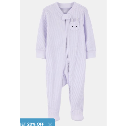 Baby Girl Bunny 2-Way Zip Ribbed Sleep & Play Pajamas - Purple | Carter's