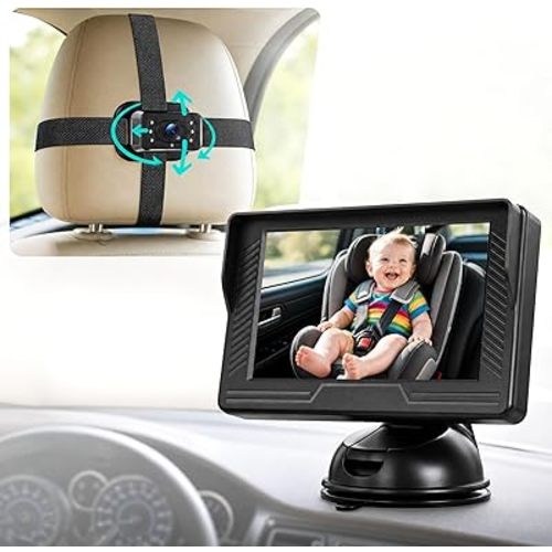 Baby Car Camera Rear-Facing Infant Monitor with Night Vision Car Camera for Baby Wide-Angle Lens Easy Install 360°Adjustable Display