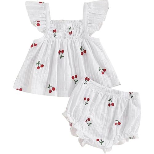 Mubineo Baby Girl Summer Clothes Cute Ruffle Tops Dress Shorts Outfits Set Infant Toddler Shrit Bloomers Princess Outfit
