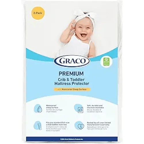 Graco Premium Waterproof Crib and Toddler Mattress Protector (2 Pack) – GREENGUARD Gold Certified, Machine-Washable & Dryer-Friendly, Waterproof Sleep Surface, Fits Crib & Mattress