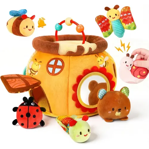 Baby Toys 6-12 Months, Surprise Honey Pot with Sensory Stuffed Animals, Rattle, Crinkle, Mirror, Montessori Toys for Baby Toys 1 Year Old, Infant Toys Christmas Gifts Stocking Stuffers Birthday