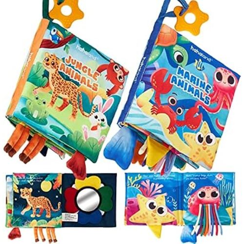 hahaland Baby Books 0-6 Months, 2 PCs, Sensory Montessori Soft Books Plush