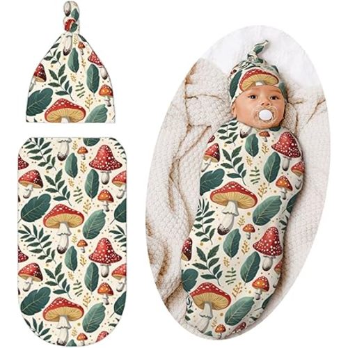 Mushroom Swaddle Blanket, Colorful Unisex Baby Stuff, Soft Sleeping Bag Sack, Mushroom Baby Items Stuff