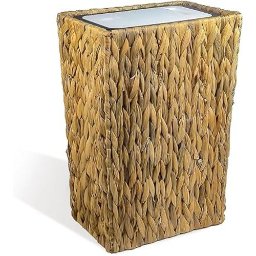 Wicker Trash Can,3 Gallon Wicker Waste Basket,Boho Handwoven Trash Can with Lid for Kitchen Bathroom Office