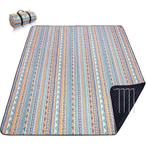 PY SUPER MODE Picnic Blankets Extra Large, Waterproof Foldable Outdoor Beach Blanket Oversized 83x79” Sandproof, 3-Layer Picnic Mat for Camping, Hiking, Travel, Park, Concerts(Orange Boho)