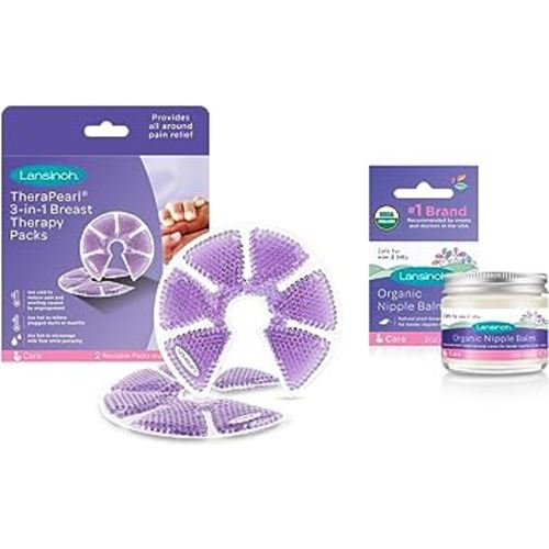 Lansinoh Breast Therapy Packs with Soft Covers, 2 Pack, and Organic Nipple Balm, 2 Ounces, Breastfeeding Essentials for Moms
