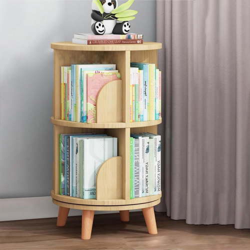 2 Tier Rotating Bookshelf 360° Spinning Bookshelf, Solid Wood Revolving Bookcase With Detachable Feet, 18'' x 12'' Swivel Bookcase For Kids Adults, Spinning Bookshelf Tower Corner Bookshelf