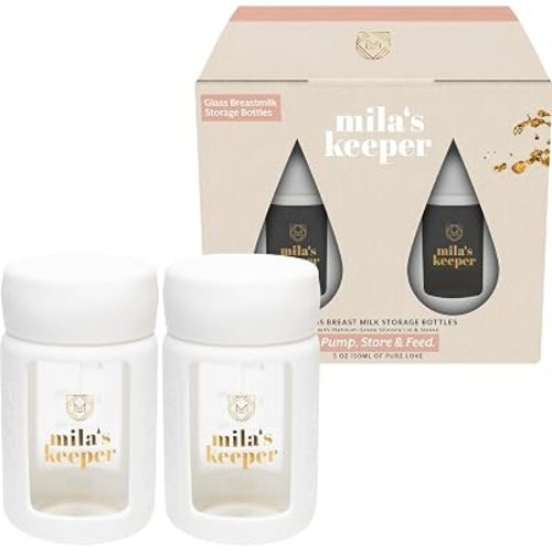 Mila's Keeper Glass Breast Milk Storage Bottles | for Pumping, Storing and Feeding | Fits Leading Pumps | 150 ml Wide Neck Baby Bottles | Aspen White | Set of 2