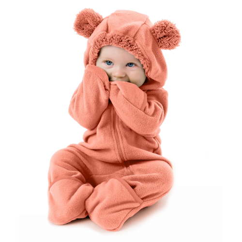 Cuddle Club Hooded Fleece Onesies for Babies, One-Piece Crabapple Bear Baby Romper, 3-6 Months