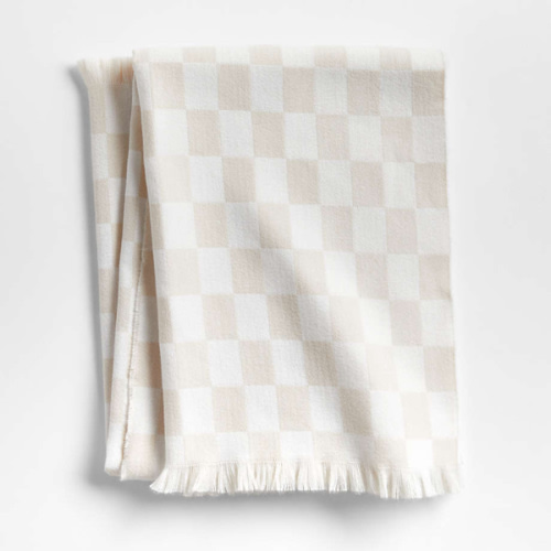 Natural Taupe Checkmate Baby Stroller Blanket by Leanne Ford
