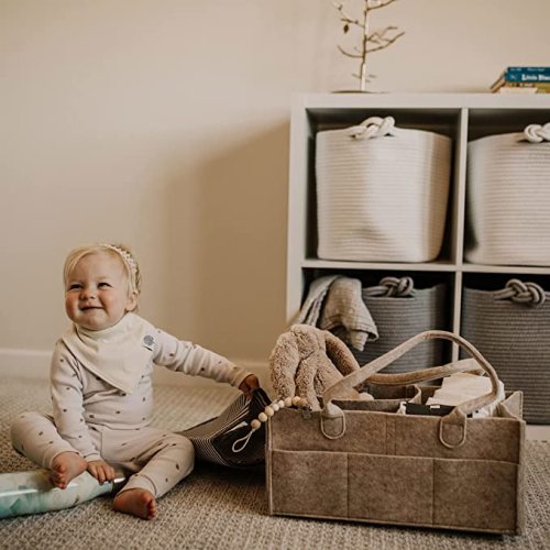 Parker Baby Diaper Caddy - Nursery Storage Bin and Car Organizer for Diapers and Baby Wipes - Large, Oatmeal