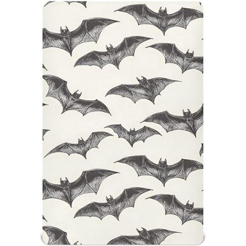 Fitted Crib Sheet Doodle Bats Print Soft Breathable Pack N Play Playard Sheets 52×28 inch for Baby Mattress for Boys Girls Toddler