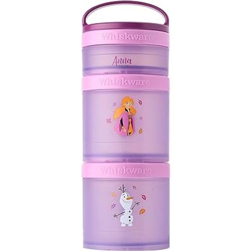 Whiskware Disney Princess Frozen, Stackable Snack Containers for Kids, Durable Food Storage Containers for Daycare, Car, and Airplane Travel, Dishwasher Safe, Anna and Olaf