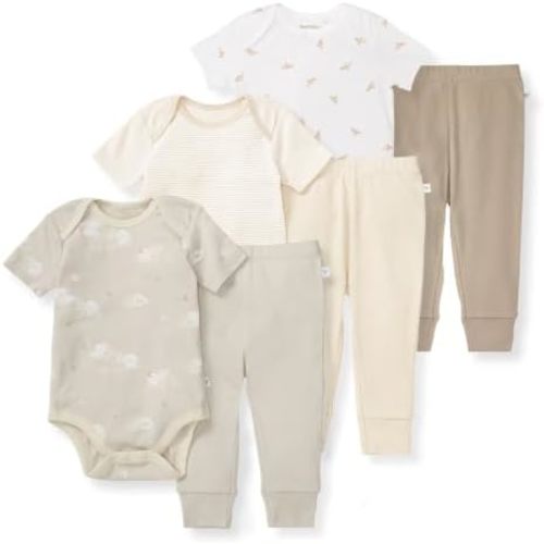 Burt's Bees Baby Unisex Bodysuits and Pants Set, 100% Organic Cotton, 6 Piece
