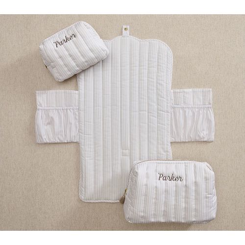 Oxford Stripe Quilted Changing Tote Travel Set