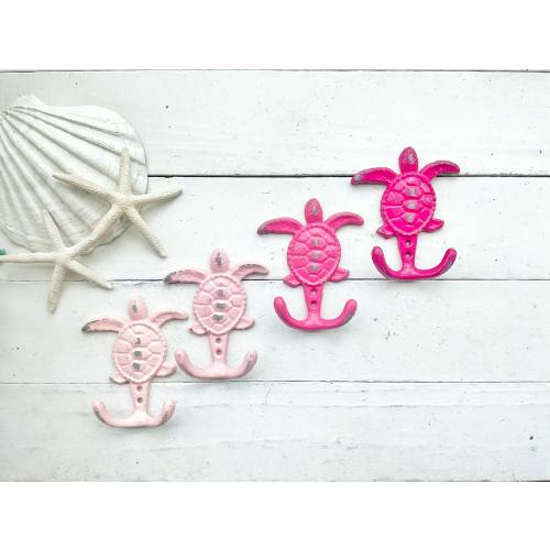 Sea Turtle Wall Hook , Coastal Cast Iron Turtle Hook , Beach Decor , Florida Nautical Home Decor, Pink Wall Hooks ,Baby Sea Turtle Nursery