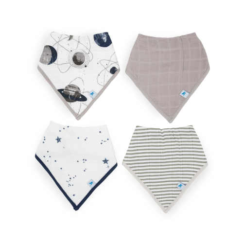Cotton Muslin + Fleece Bandana Bib 4 Pack - Planetary