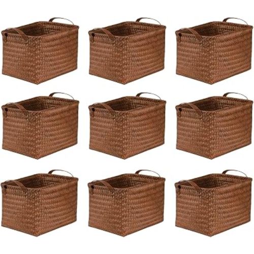 BROWNLILY Handwoven Clothes Basket Laundry Hampers Large Wicker Storage Baskets for Shelves Blankets Closet Storage Bins Car Bedroom Bathroom Organizers and Storage Bath (9, Brown)