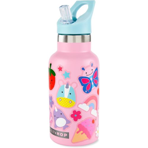 Skip Hop Stainless Steel Kids Canteen Bottle with Stickers, Straw 12.85 oz Pink