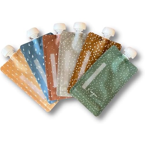 Reusable Baby Food Pouches | Refillable Squeeze Pouches Smoothies, Apple Sauces, Purees | Squeeze Pouch snack - Storage for Kids Toddler - Refillable (Pack of 6)