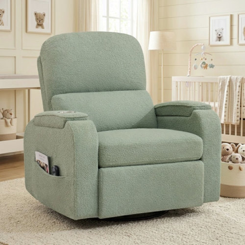 Latitude Run® 25''W Modern Corduroy 270° Swivel Nursery Glider With Hand-Adjustable Headrest, Storage Armrests And USB Port & Reviews | Wayfair
