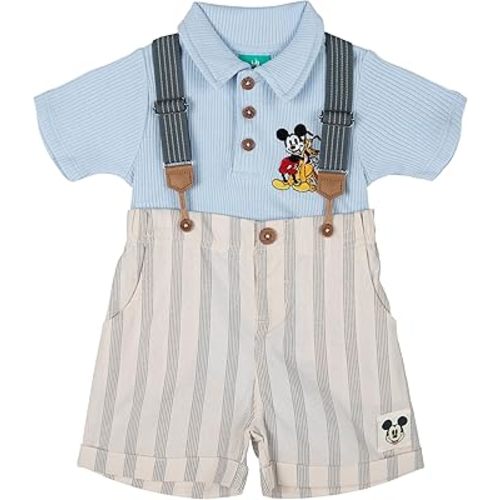 Disney Mickey Mouse Baby Ribbed Polo Bodysuit and Shorts Outfit Set Newborn to Infant Sizes (Newborn - 24 Months)