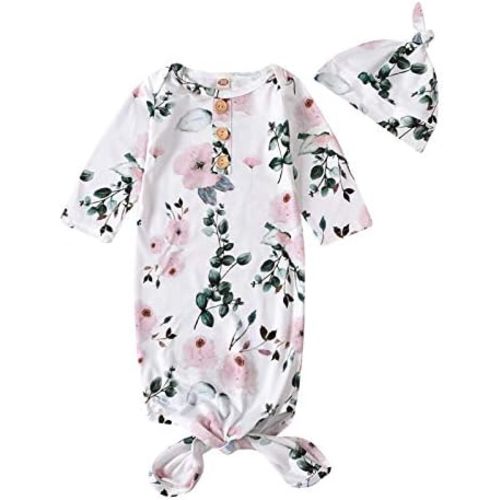 Moru Infant Baby Girls Cotton Sleeper Gowns Organic Cotton Floral Kimono Knotted Gown